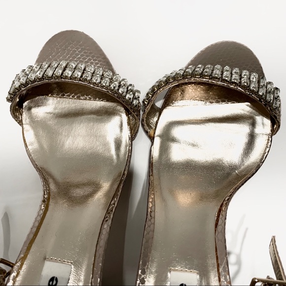 DUNE LONDON GOLDEN BEJEWELED ANKLE STRAP SANDALS - Picture 11 of 16